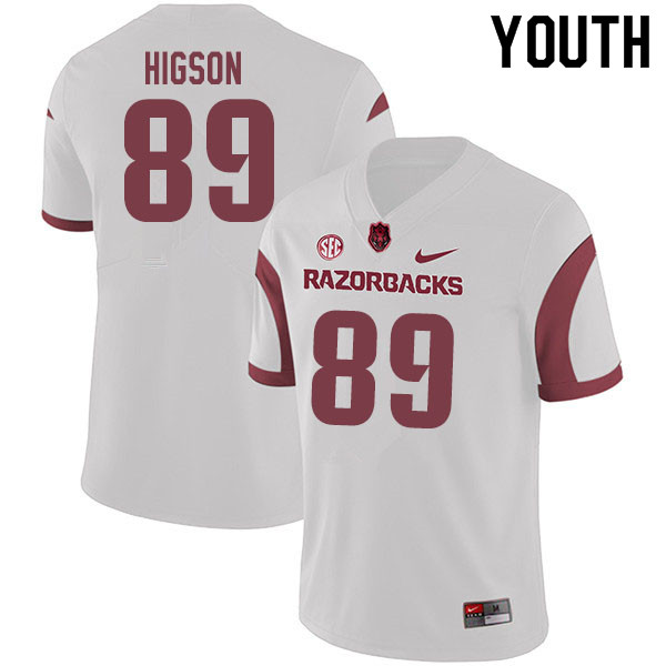 Youth #89 Jonas Higson Arkansas Razorbacks College Football Jerseys Sale-White - Click Image to Close